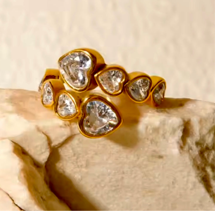 Crystal Hearts Stainless Steel Ring