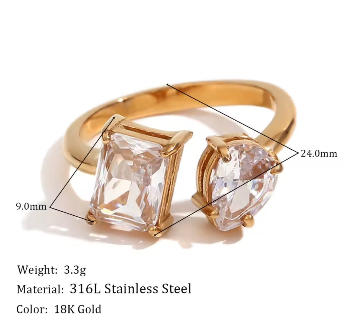 Crystal Gem Stainless Steel Ring