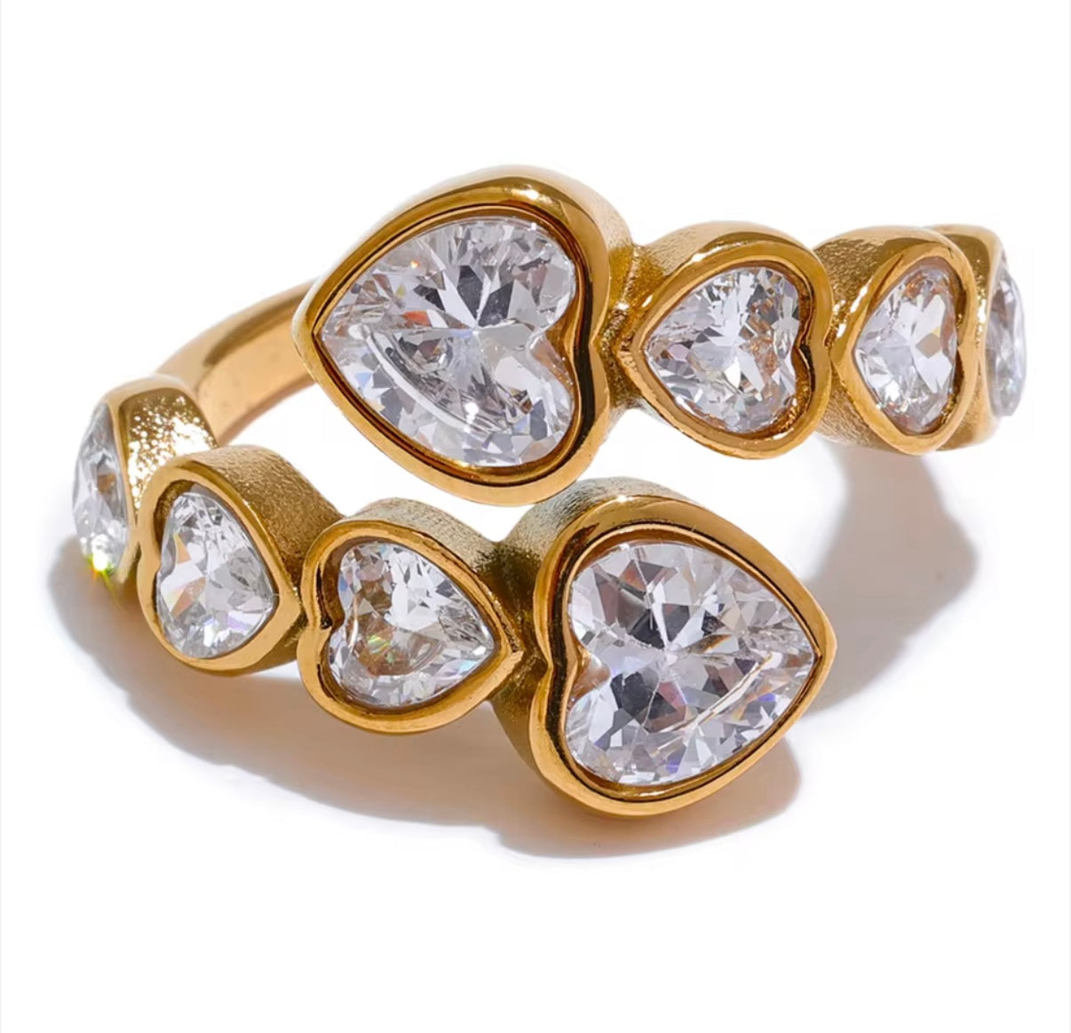 Crystal Hearts Stainless Steel Ring