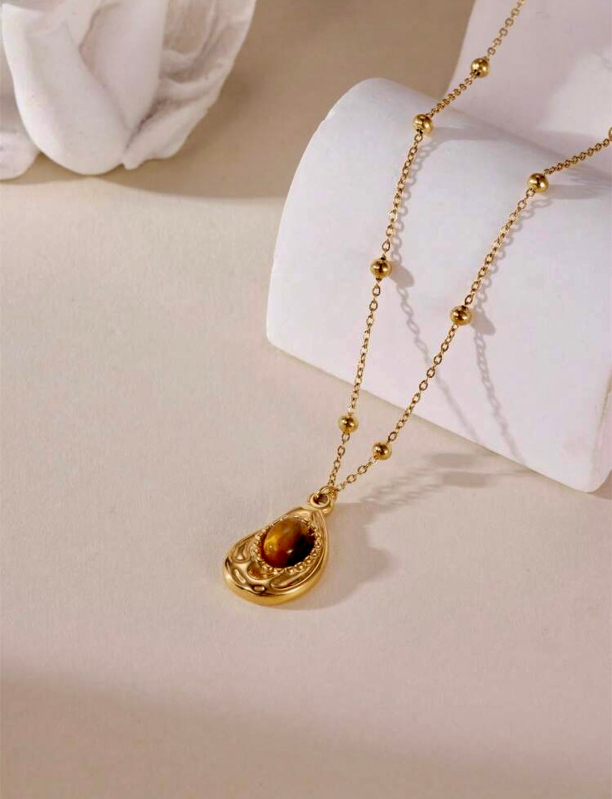 Tyger Eye Drop Stainless Steel Necklace