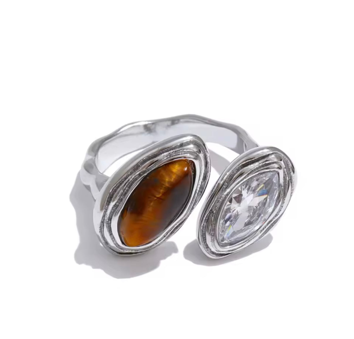 Krystal Oval Stainless Steel Ring