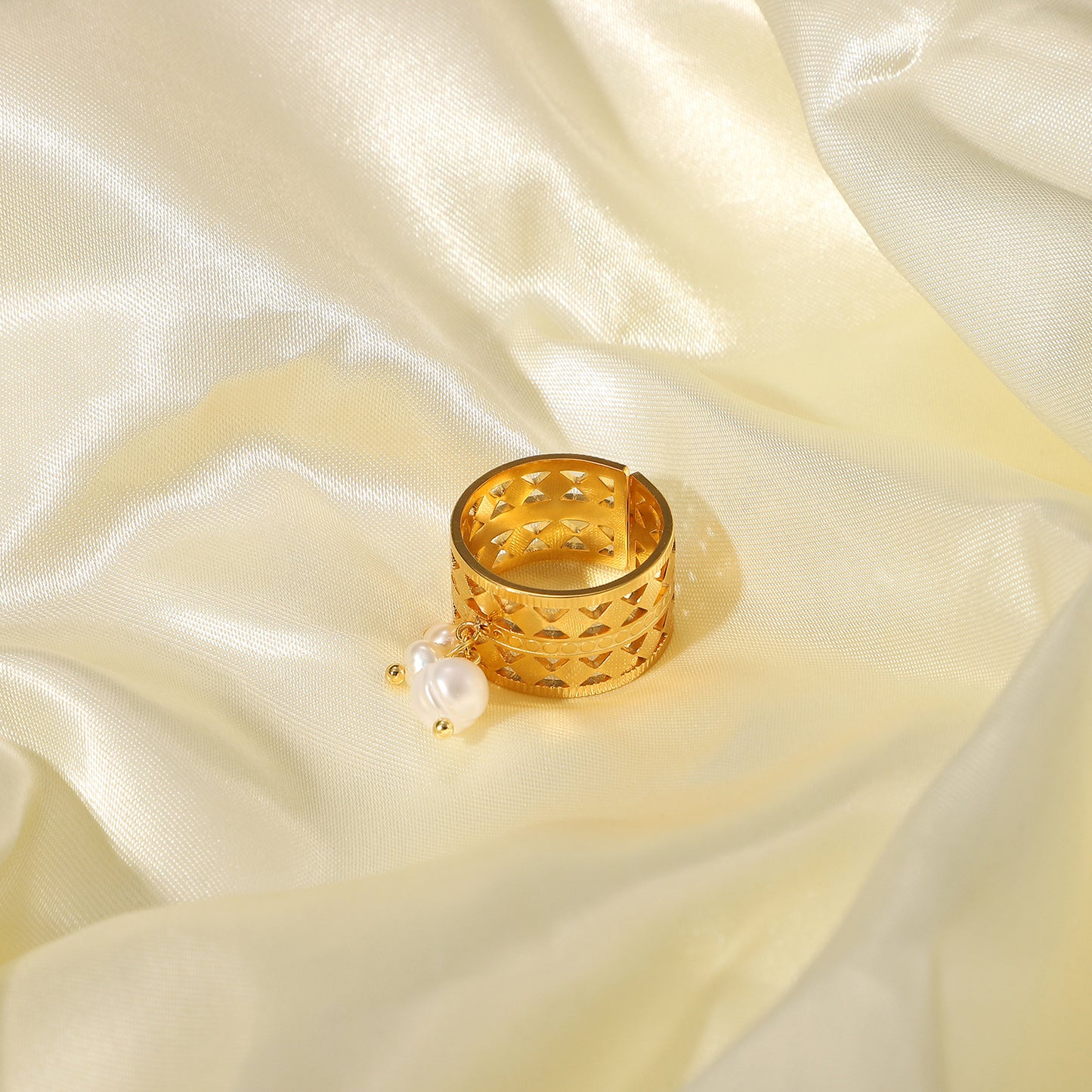 Gold Pearl Stainless Steel Ring
