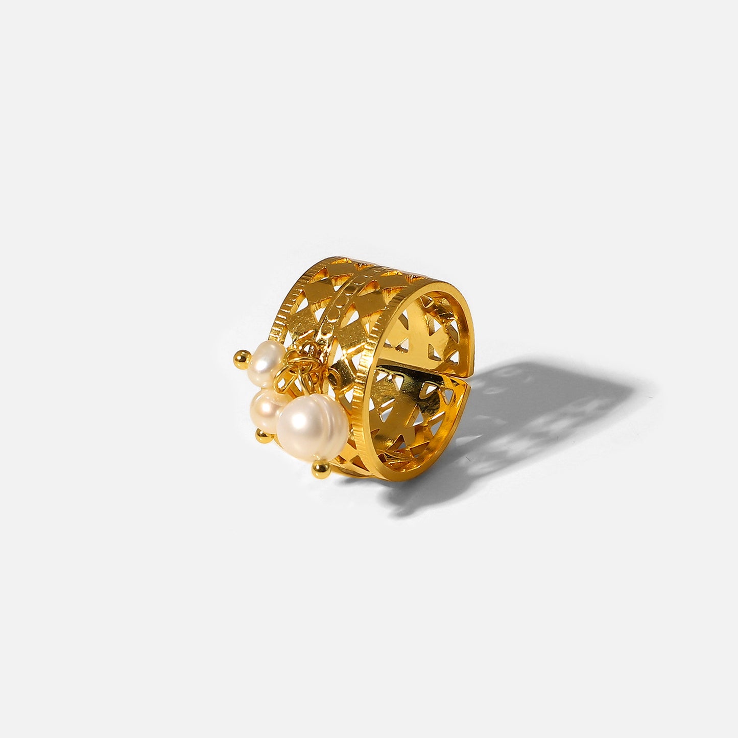 Gold Pearl Stainless Steel Ring