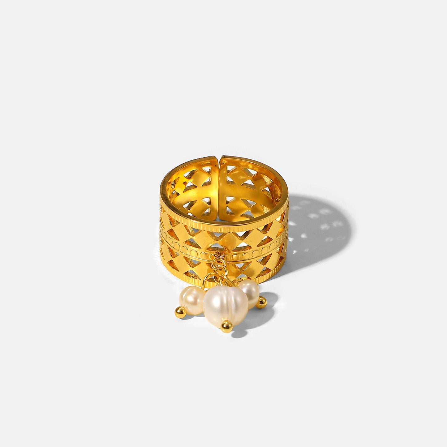 Gold Pearl Stainless Steel Ring