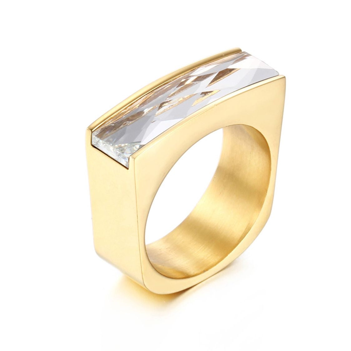 Crystal Gold Stainless Steel Ring