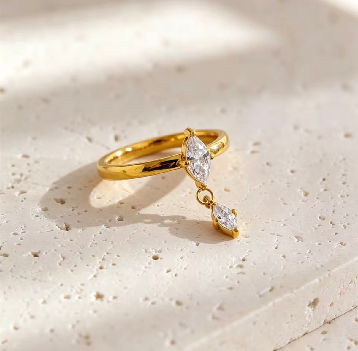 Crystal Drop Stainless Steel Ring