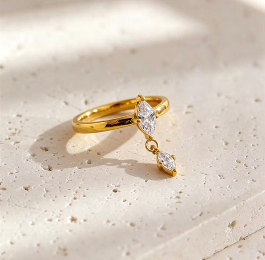 Crystal Drop Stainless Steel Ring