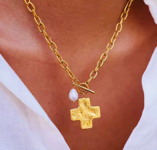 Golden Cross Stainless Steel Necklace