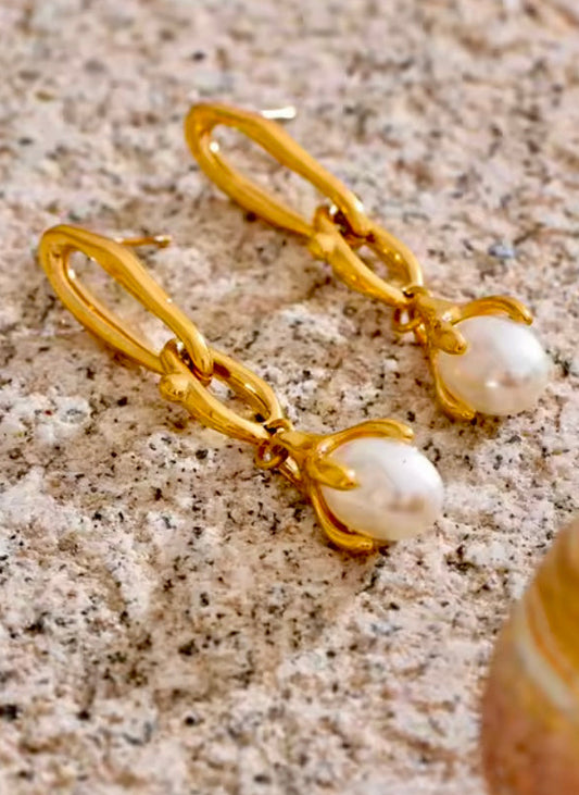 Drop Pearl Stainless Steel Earrings