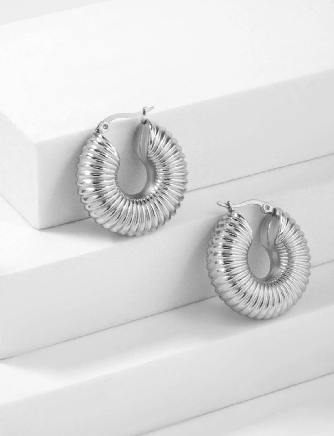 Hollow 2 Chunky Stainless Steel Earrings