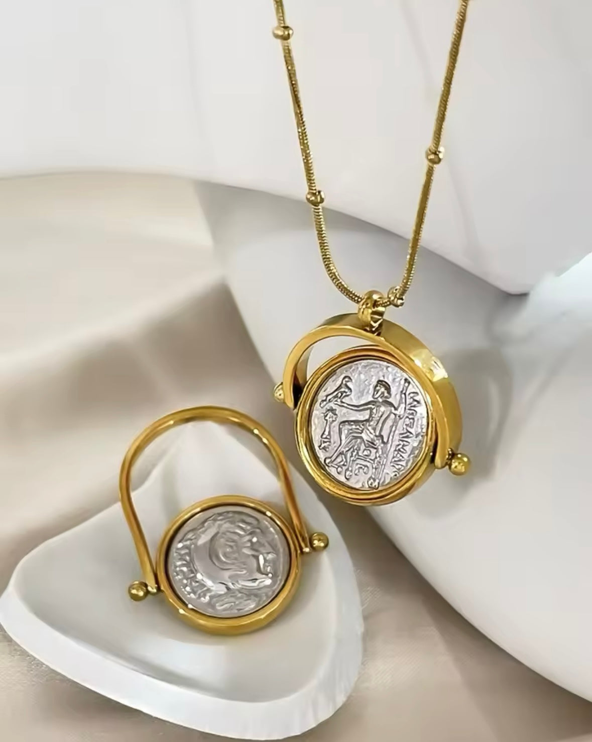 Rome Coin Stainless Steel Necklace Set