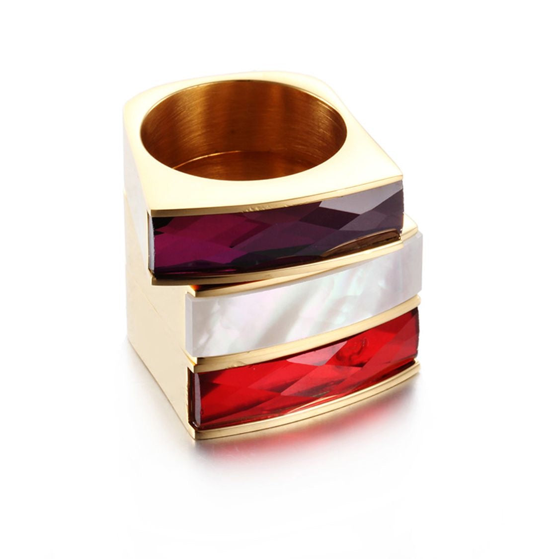 Crystal Gold Stainless Steel Ring