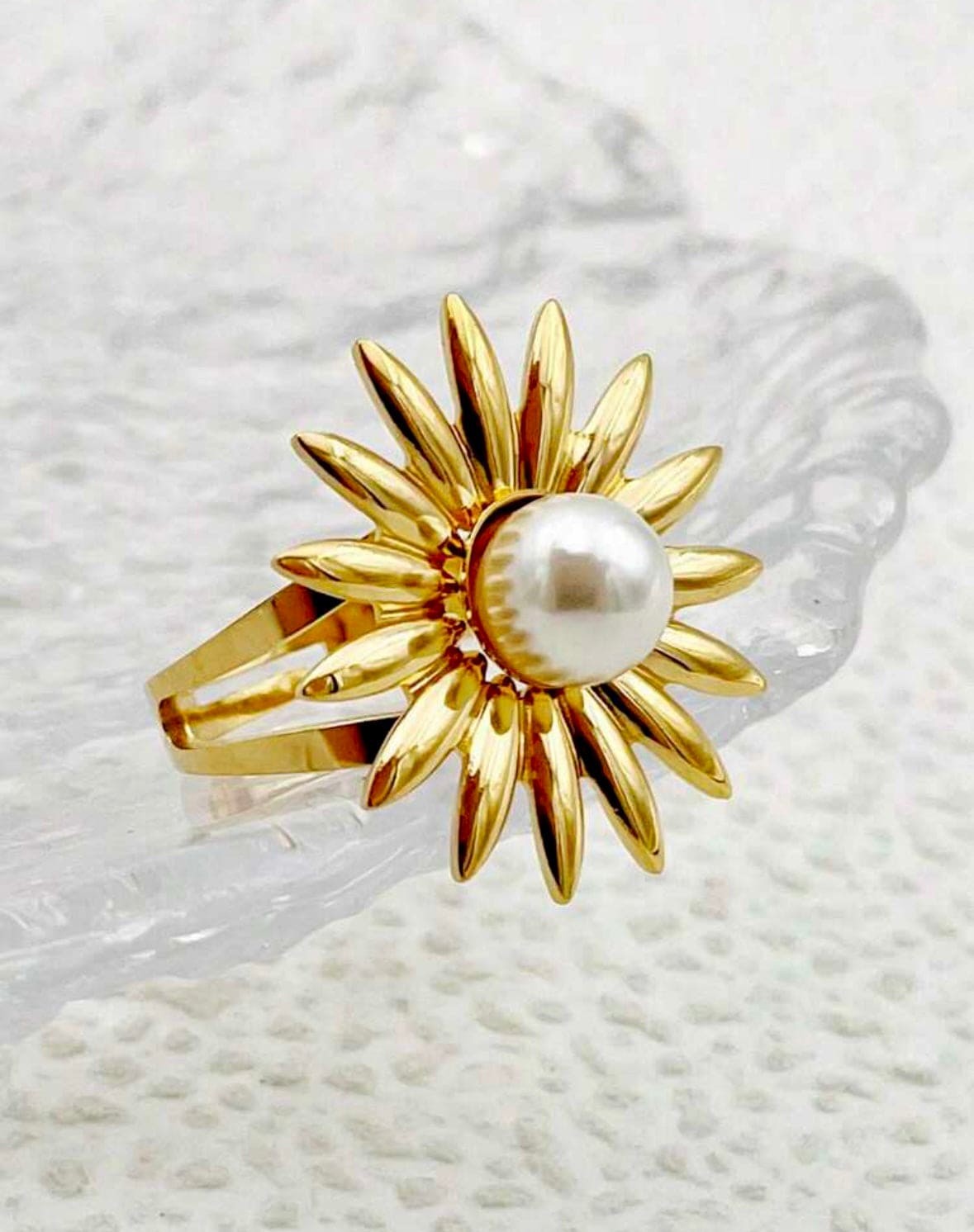 Sunflower Pearl Stainless Steel Ring