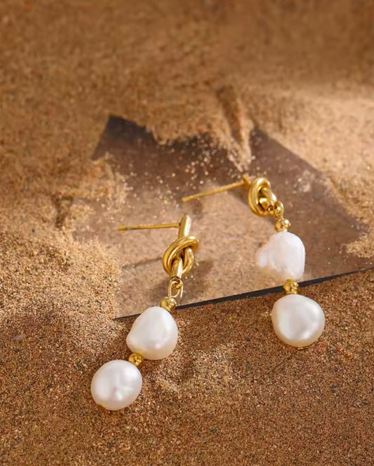 Knot Pearl Stainless Steel Earrings