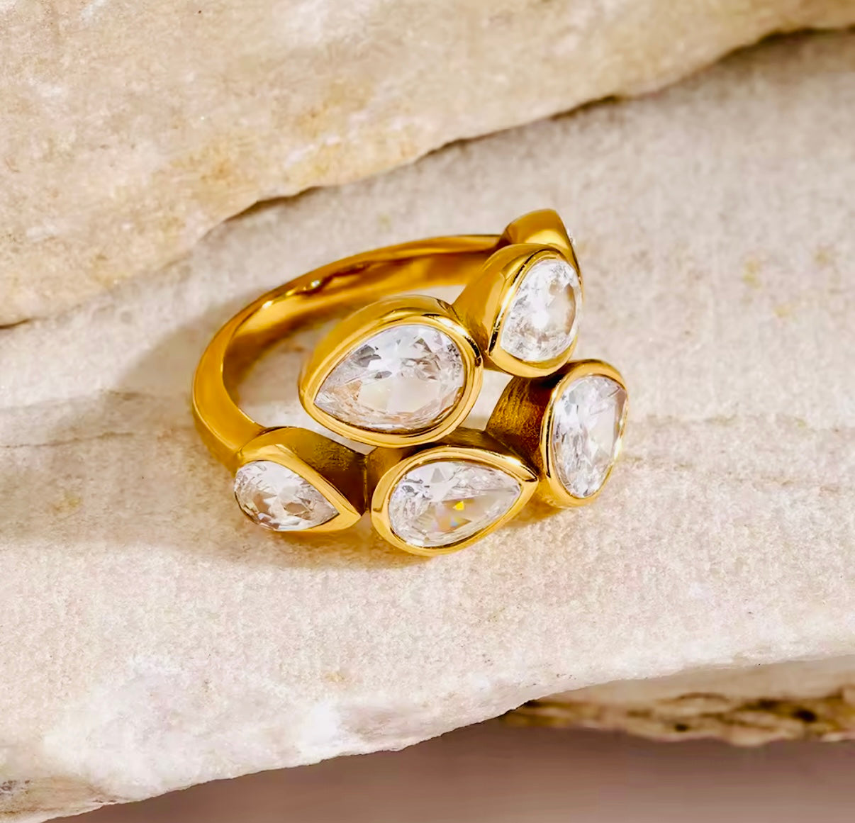 Crystal Drop Stainless Steel Ring