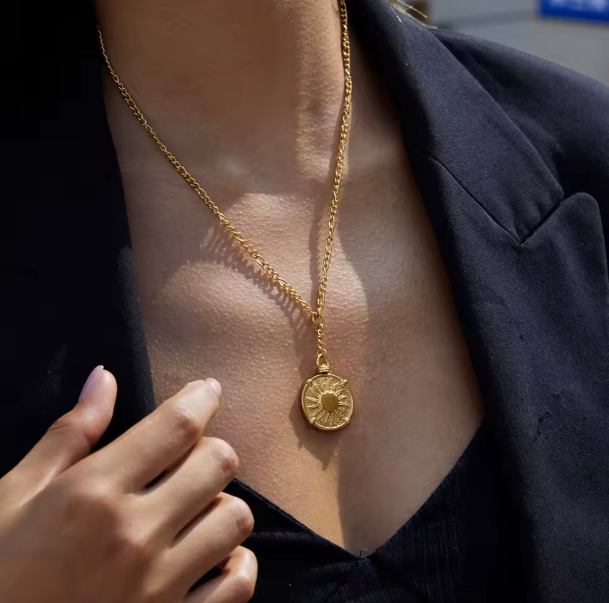 Sun Medallion Stainless Steel Necklace