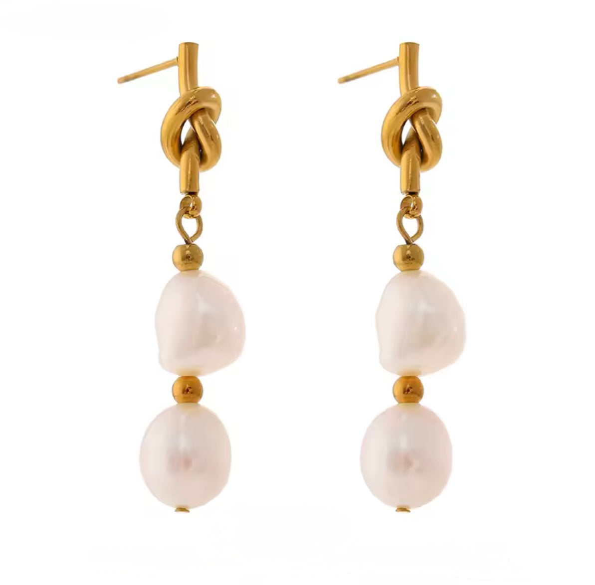 Knot Pearl Stainless Steel Earrings