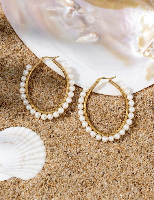 Pearl Hoops Earrings