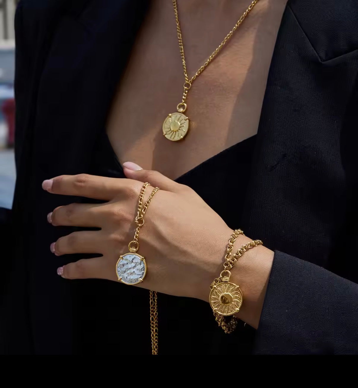 Sun Medallion Stainless Steel Necklace