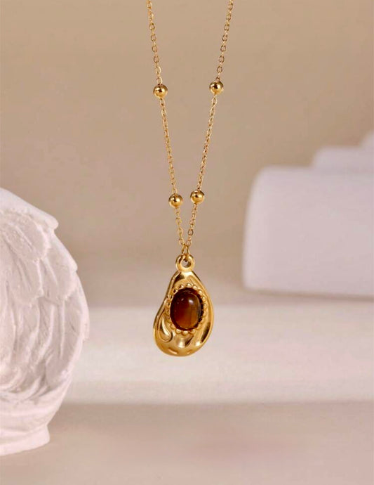Tyger Eye Drop Stainless Steel Necklace