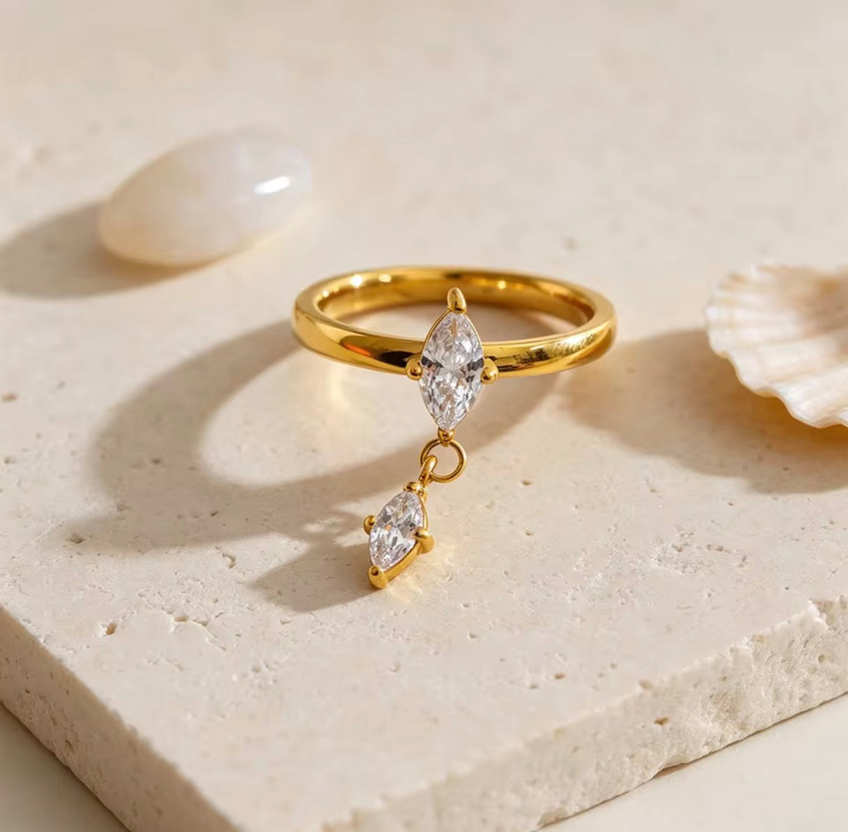 Crystal Drop Stainless Steel Ring