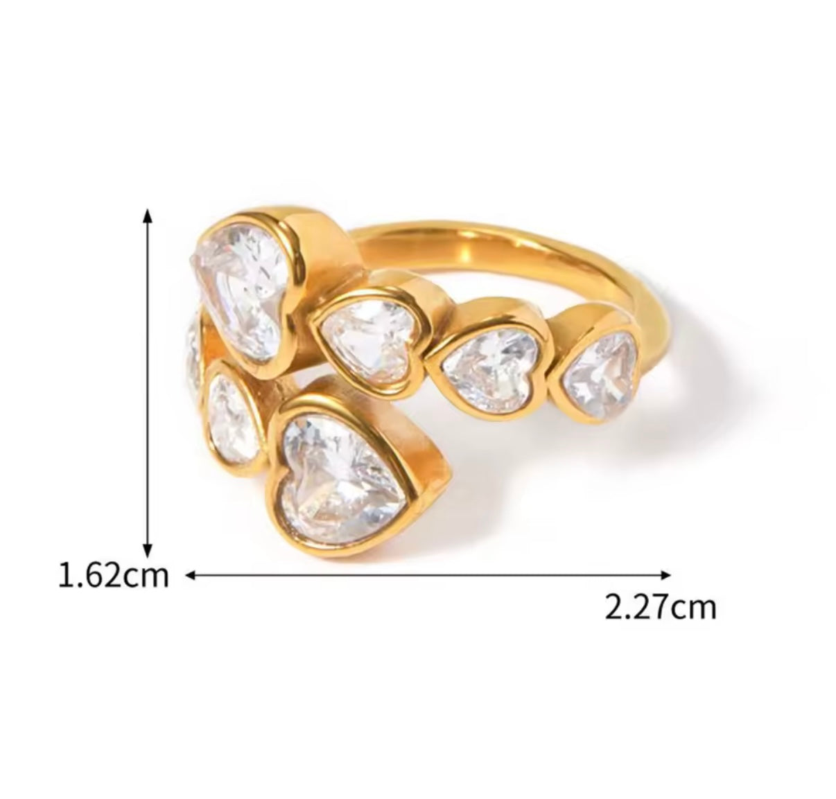 Crystal Hearts Stainless Steel Ring