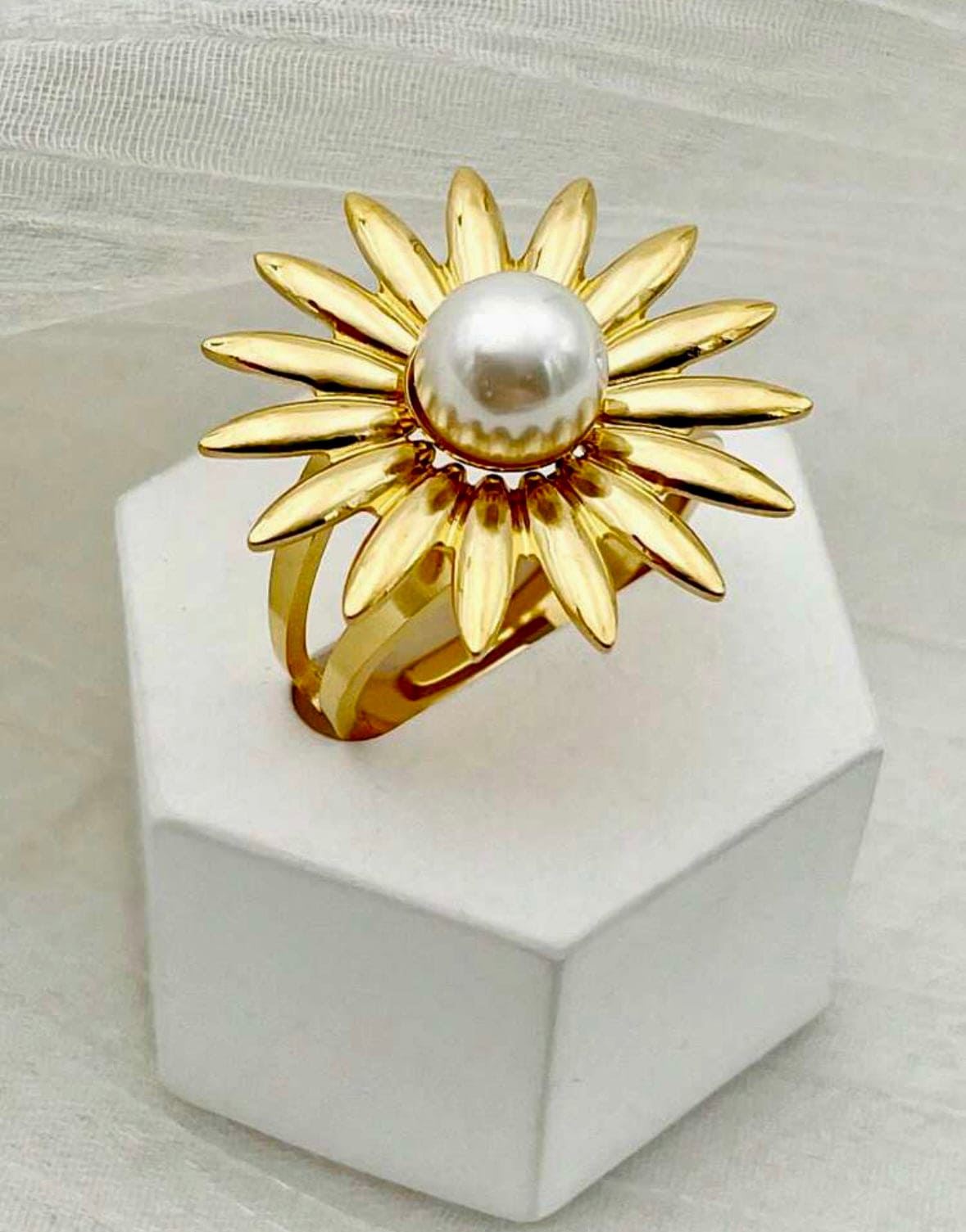 Sunflower Pearl Stainless Steel Ring