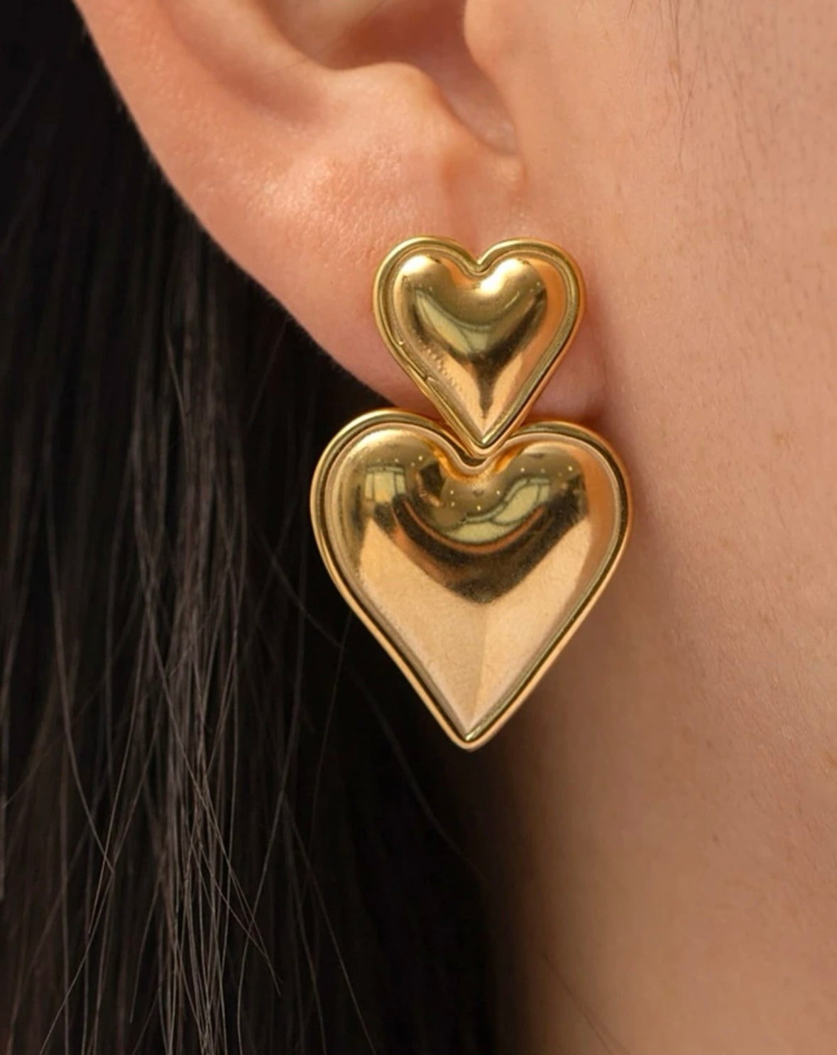 Double Heart Stainless Steel Earrings