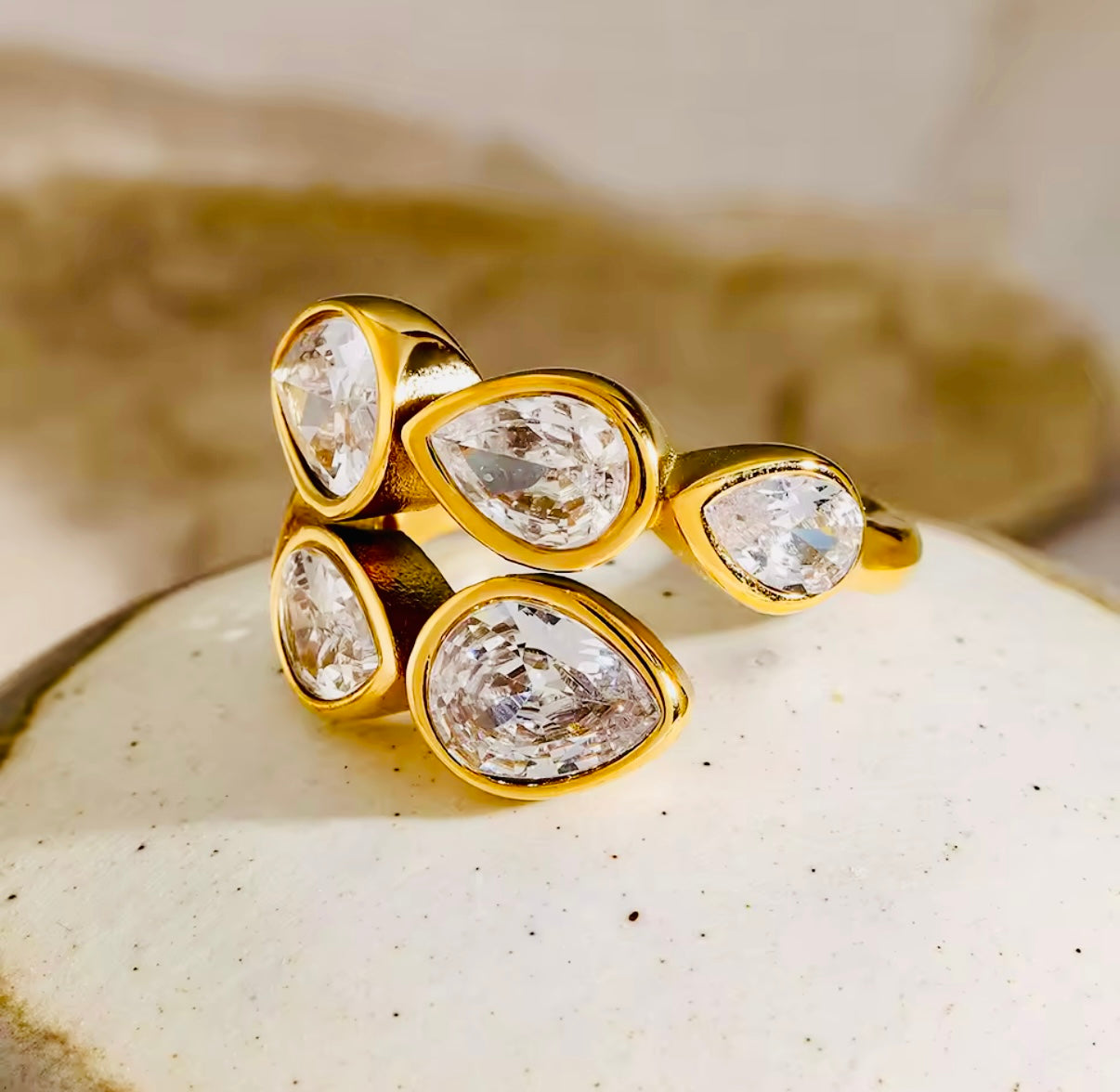 Crystal Drop Stainless Steel Ring