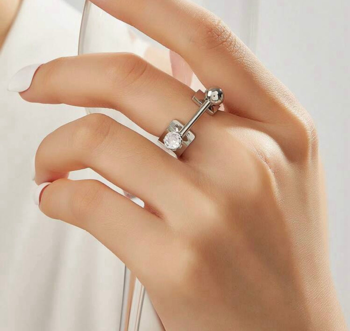 Crystal Ball Stainless Steel Ring