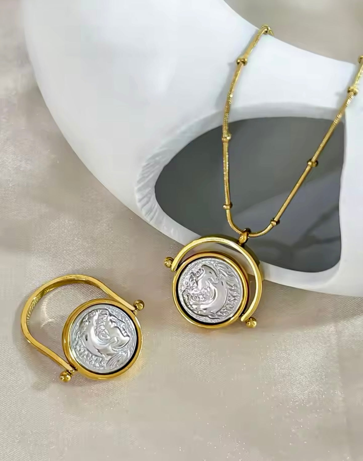 Rome Coin Stainless Steel Necklace Set