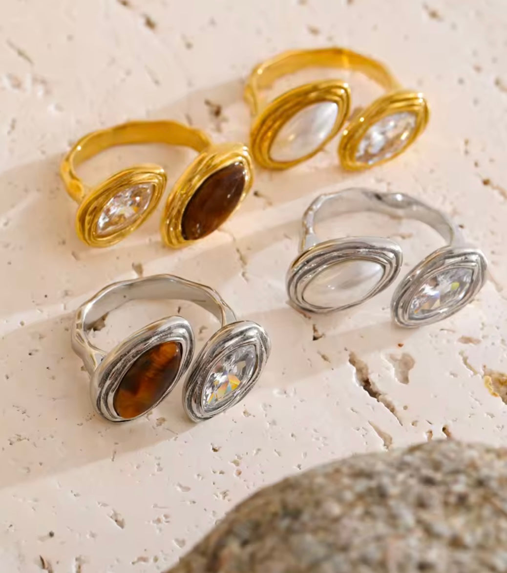 Krystal Oval Stainless Steel Ring