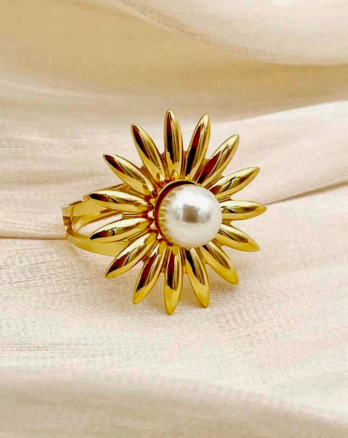 Sunflower Pearl Stainless Steel Ring