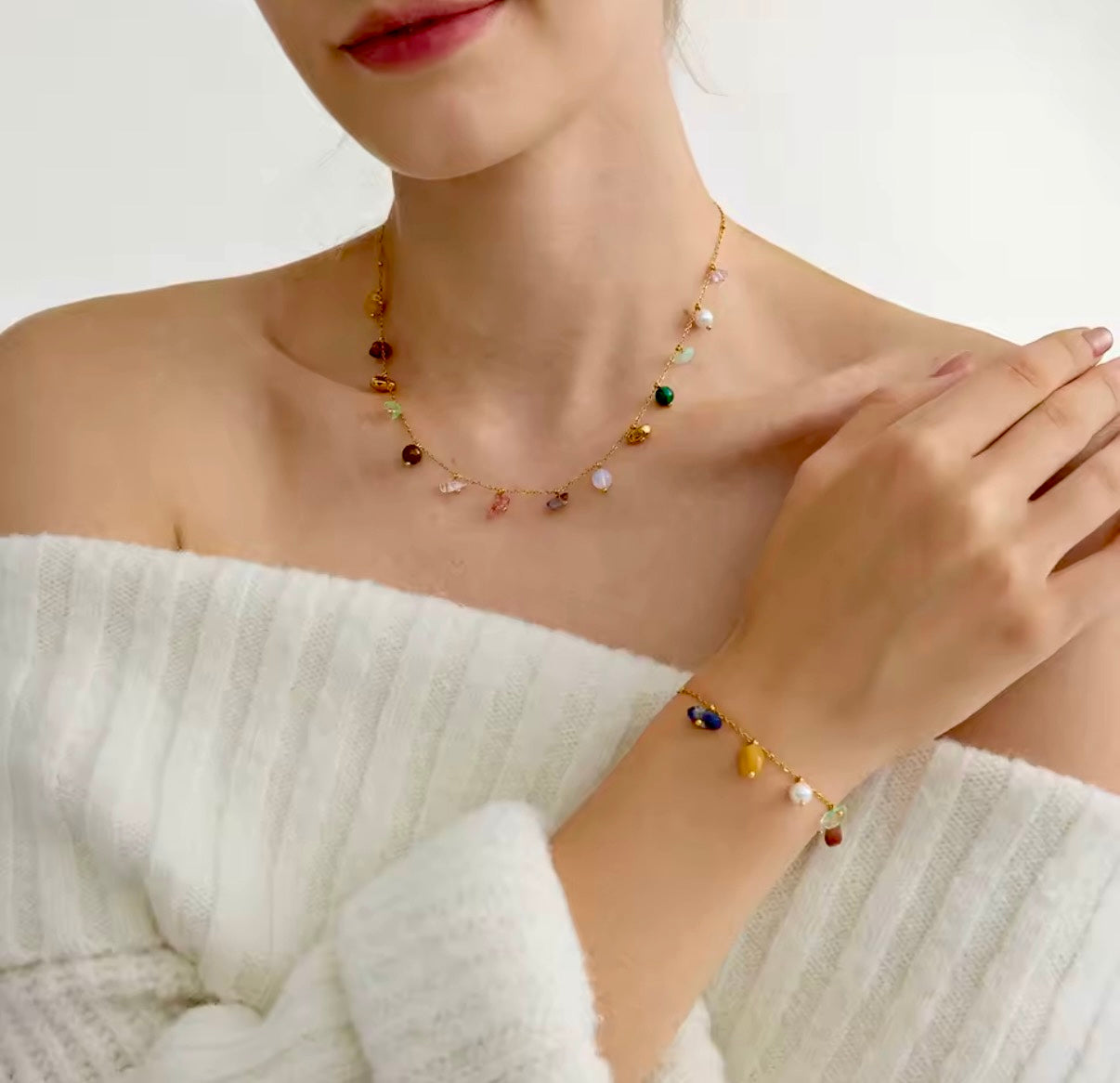 Natural Stones Stainless Steel Bracelet