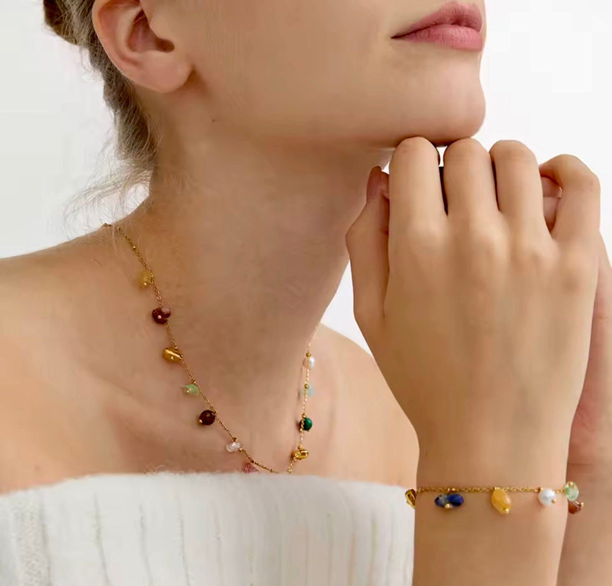 Natural Stones Stainless Steel Necklace