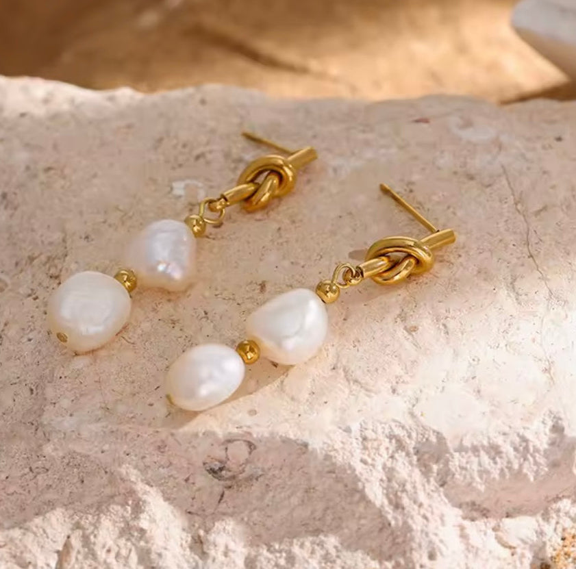 Knot Pearl Stainless Steel Earrings