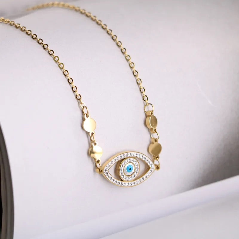 Crystal Blue Eye Titanium Necklace