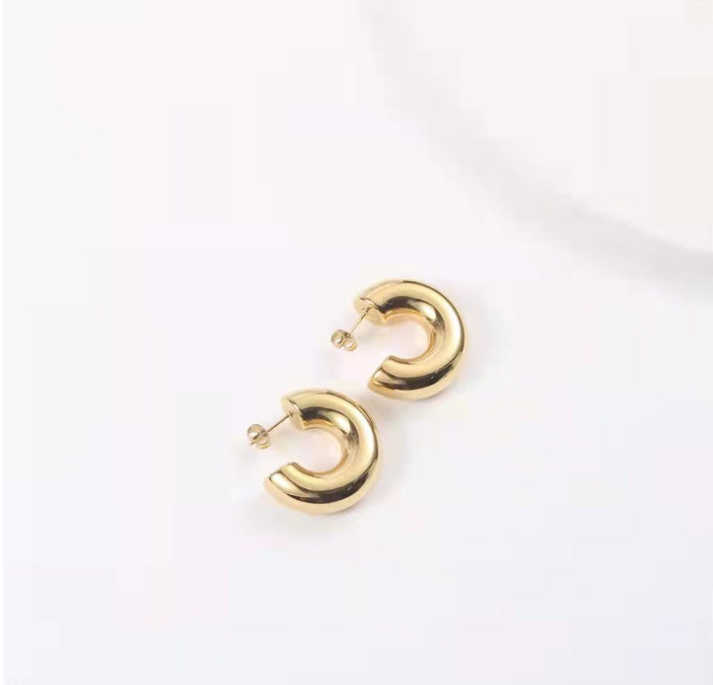 Hollow C- Shaped Titanium Steel Earrings